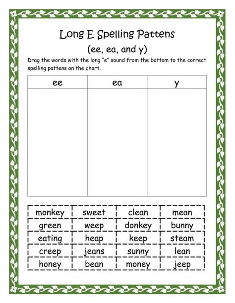Spelling Patterns Long E Ee Ea And Y Worksheet Spelling Patterns