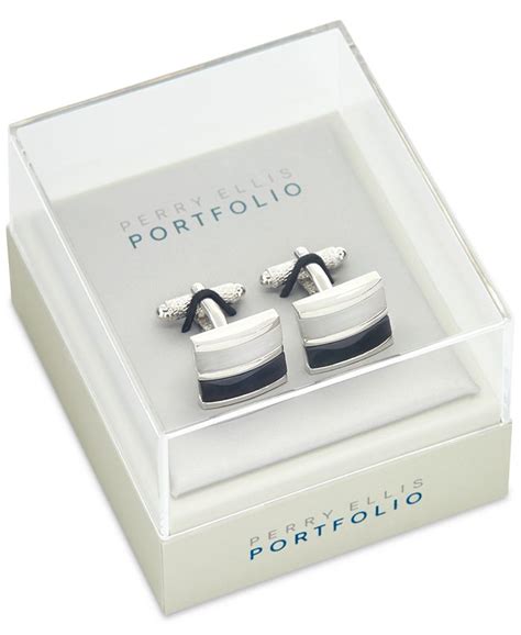 Perry Ellis Portfolio Mens Black Stripe Cufflinks Macys