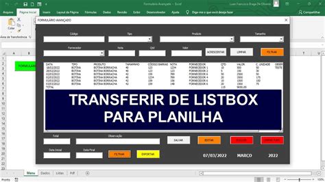 Formul Rio Avan Ado No Excel Exportar Dados De Listbox Vba Para Planilha Aula Youtube