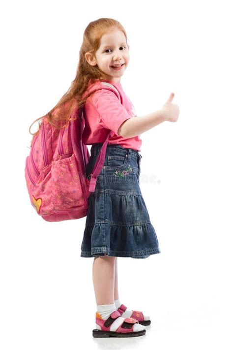 Very Young Elementary Age Girl With Pink Backpack Stock Image Image