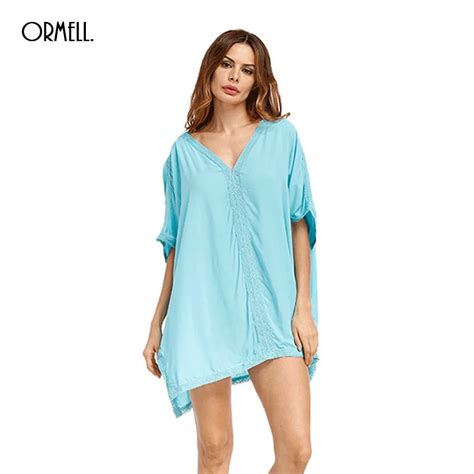 Ormell New Summer Casual Mini Women Dress Sexy Lady Beach Clothing Female Loose V Neck Solid