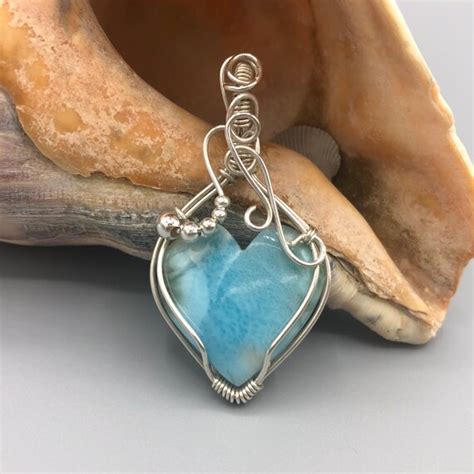 Larimar Teal Heart Silver Wire Wrapped Valentines Day Unique Etsy