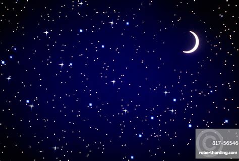 Night Sky With Crescent Moon Stock Photo