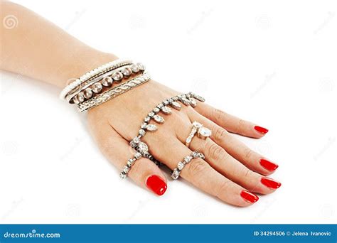 Woman Hand With Silver Bangles Royalty Free Stock Image Image 34294506