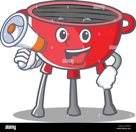With Megaphone Barbecue Grill Cartoon Character Stock Vector Image