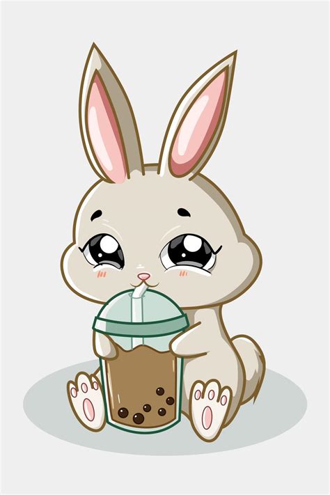 A Cute Rabbit Drinking Boba Drink Illustration 2156352 Vector Art At
