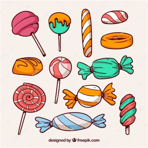 Colorful Candies Collection In Hand Drawn Style Free Vector