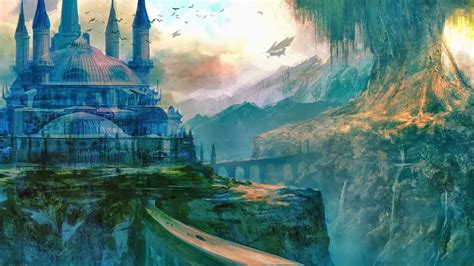 Wallpaper Painting Fantasy Art Reflection Fantasy City Screenshot
