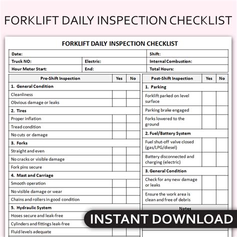 Printable Forklift Inspection Checklist Printable World Holiday The