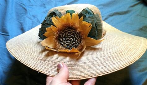 Sunflower Hat Wide Brim Hat Straw Hat Flower Hat  Gem