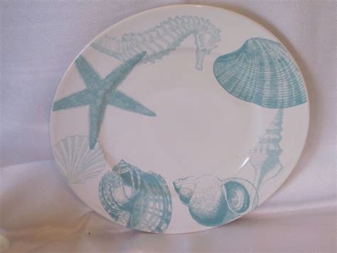 222 Fifth Coastal Life Blue Nautical Marine Seashell Dinner Plates Set
