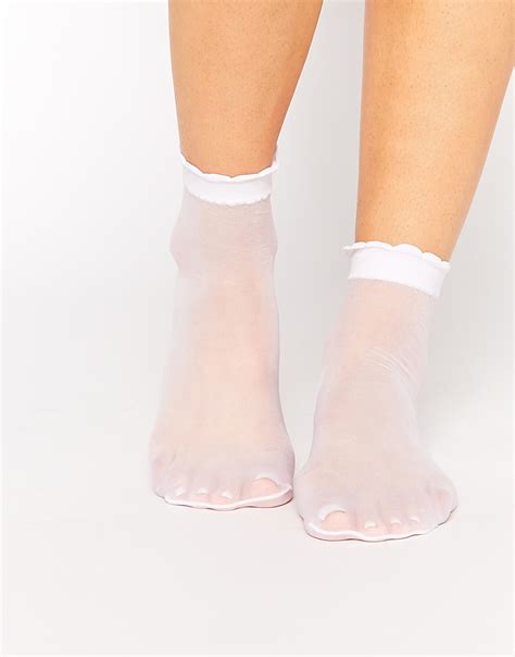 Asos Sheer Ankle Socks With Scallop Top In White Lyst