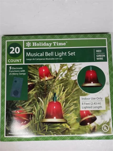Vintage Retired Holiday Time Musical Bells 8 Ft Christmas Lights Set
