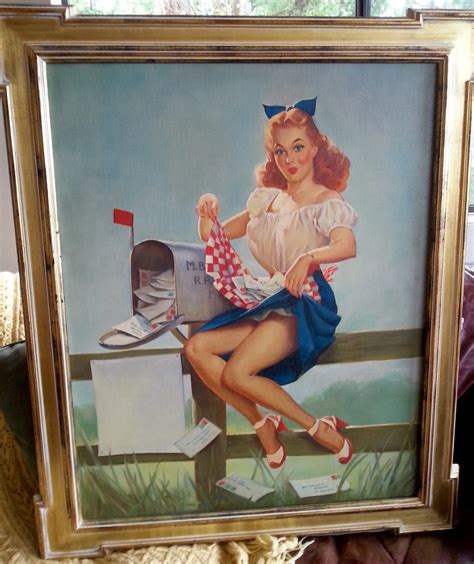 Gil Elvgren And Carlyle Original Getting Posted Fan Mail Farmers