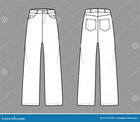 Baggy Jeans Denim Pants Technical Fashion Illustration With Full Length