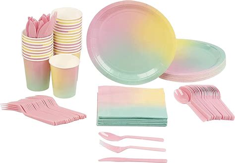 Disposable Dinnerware Set Serves 24 Ombre Party Supplies For Kids