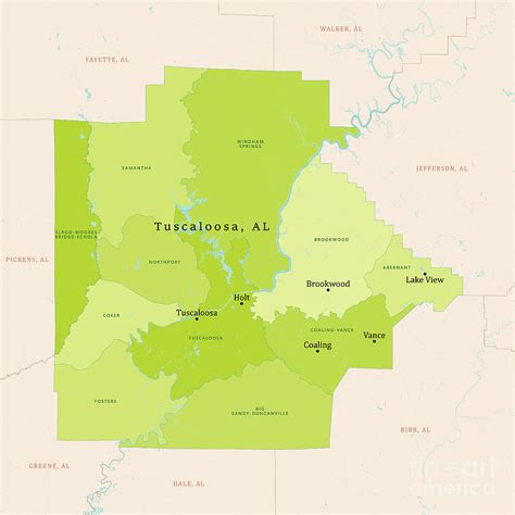 Al Tuscaloosa County Vector Map Green Digital Art By Frank Ramspott