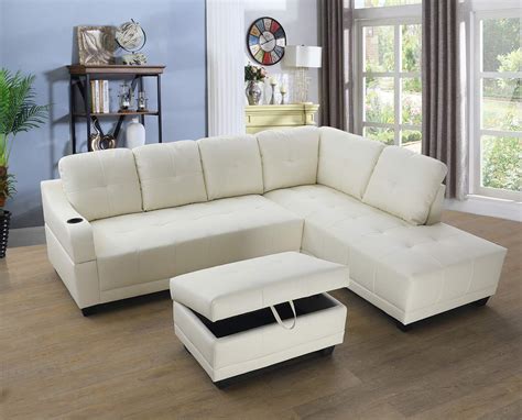 Beverly Fine Funiture Sectional Sofa Set White Right Hand Facing White