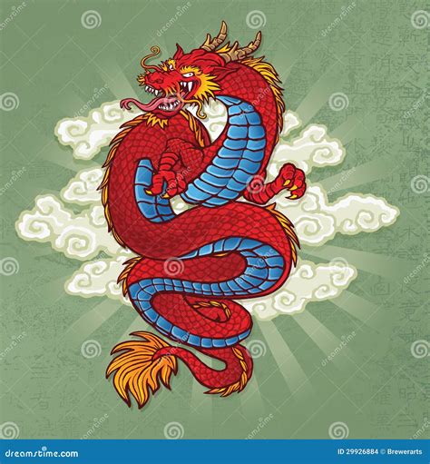 Red Chinese Dragon Tattoo On Green Stock Vector Illustration Of