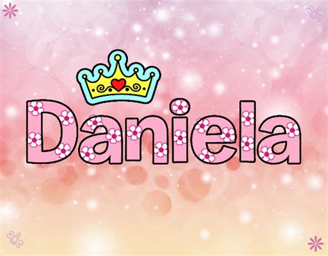 The Word Danielle With A Crown On It S Head In Front Of A Pink And