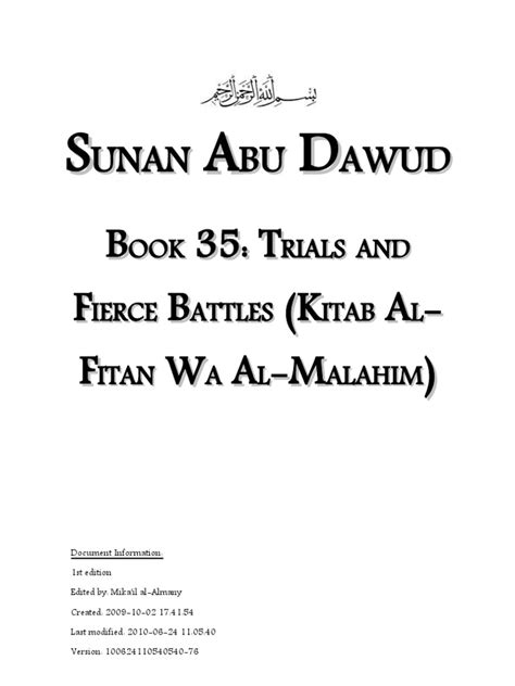 Sunan Abu Dawud Book 35 Trials And Fierce Battles Kitab Al Fitan