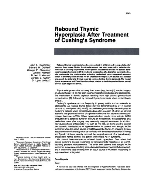 Pdf Rebound Thymic Hyperplasia After Treatment Of Cushings Syndrome