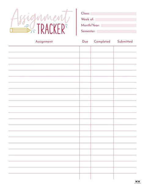 Assignment Trackers 12 FREE Printables Printabulls Assignment