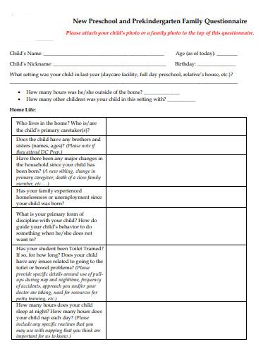 15 Preschool Questionnaire Templates Pdf Doc