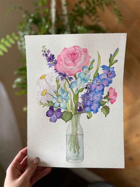 Floral Watercolor Painting Birth Month Flowers Flowers In A Vase
