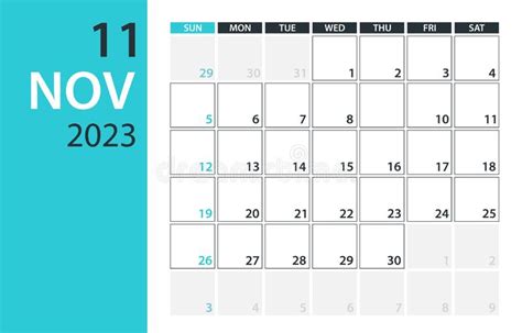 November 2023 Calendar Planner Vector Template Mock Up Stock