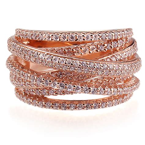 135mm 14k Rose Gold Plated Sterling Silver Intertwined Design Cz Ring