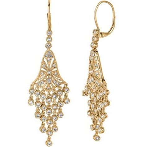 2 27ct Diamond Drop Chandelier Dangle Earrings 14k Yellow Gold Etsy