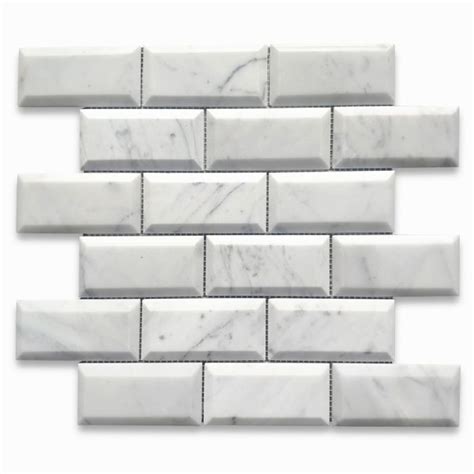 Carrara White Marble 2x4 Subway Mosaic Tile Beveled Raised Angled