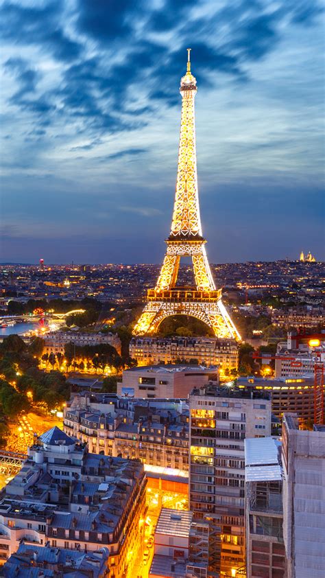 Pictures Paris Eiffel Tower France Sky Evening From Above 1080x1920