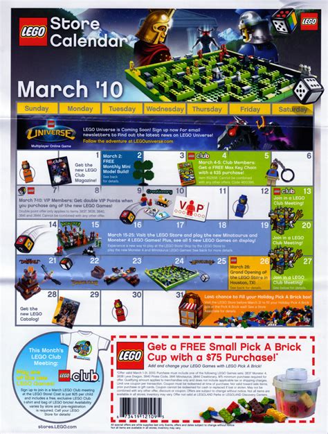 Download our free printable monthly calendar templates for march 2021 in word, excel and pdf formats. LEGO Store Calendar March '10 - Front | US LEGO Store ...
