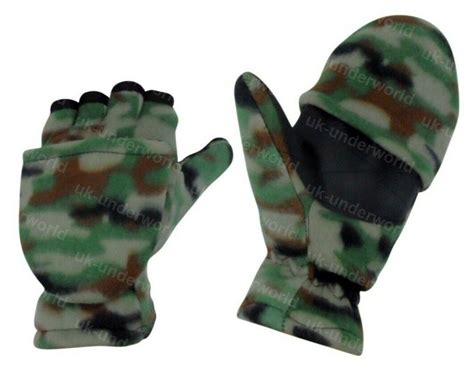 Fingerless Capped Gloves Mens Fleece Mittens Camouflage Camo Army 2 In 1 Combo Ebay
