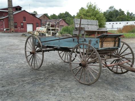 Primitive Antique Blue Painted Wood Horse Drawn Market Wagon Farm