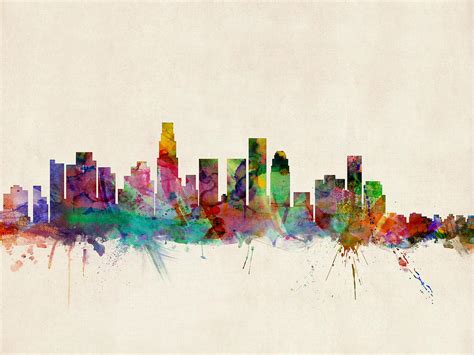 Los Angeles City Skyline Digital Art By Michael Tompsett Pixels