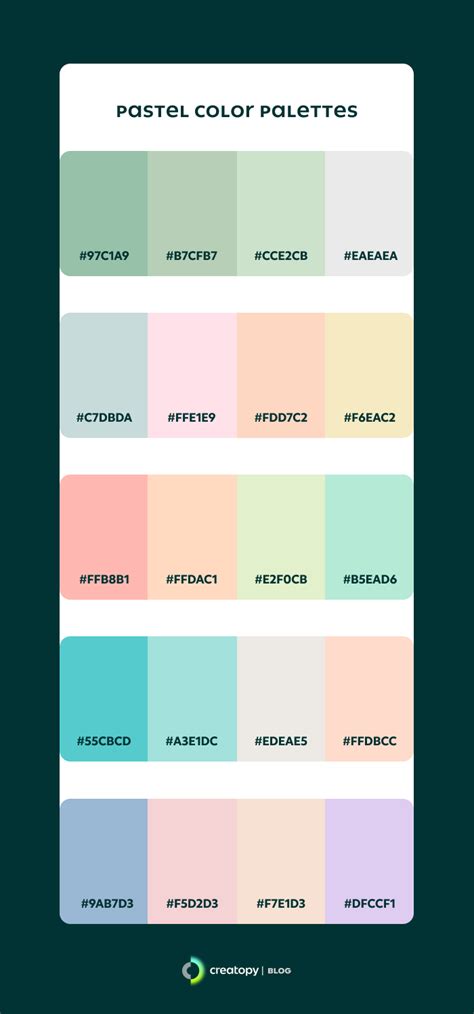 The Pastel Color Palettes Are All Different Colors And Sizes But There