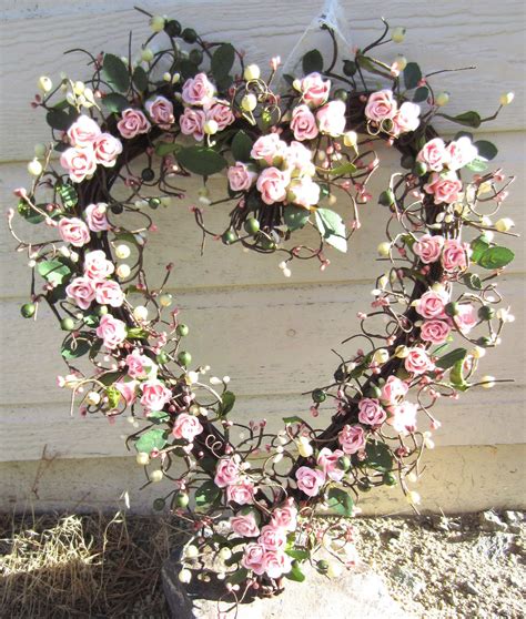 Heart Shaped Wreath Pink Roses Front Door Decor Via