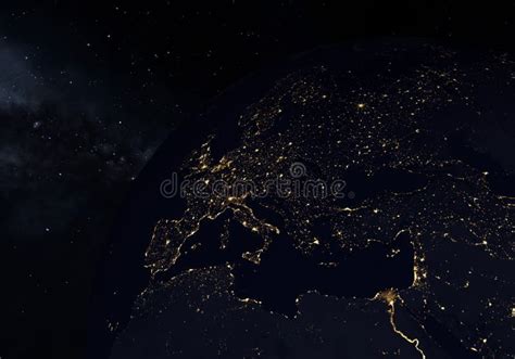 Earth At Night City Lights From Orbit 3d Illustration Stock