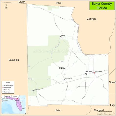 A Map Of Baker County Florida With The Location Of Baker County And