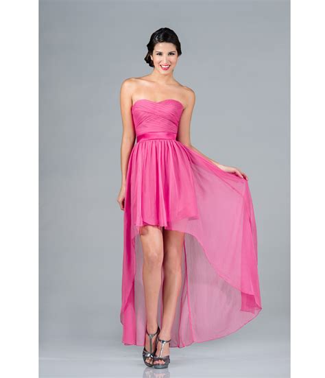 2013 Prom Dresses Hot Pink Strapless High Low Chiffon Dress Unique