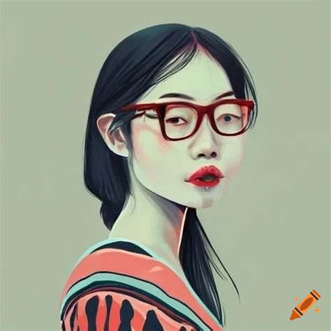 illustration of a stylish asian girl with glasses