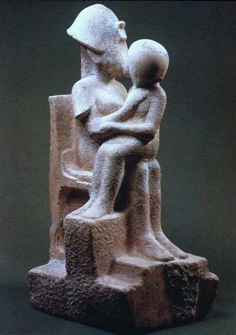 Unfinished Statue Of Akhenaten Kissing His Daughter As She Sits On His