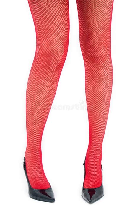 Womans Legs In Red Fishnets And High Heels Stock Photo Image Of Feet