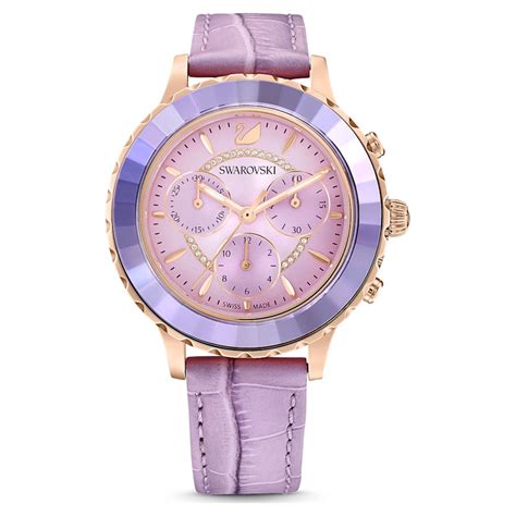 Octea Lux Chrono Watch Leather Strap Purple Rose Gold Tone Finish