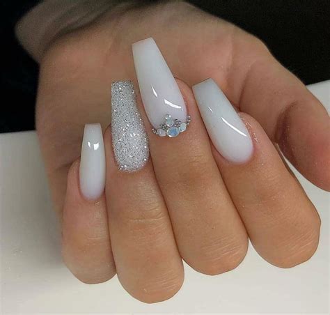 Milky White Bling Crystal Luxury Press On Nails Slaylebrity
