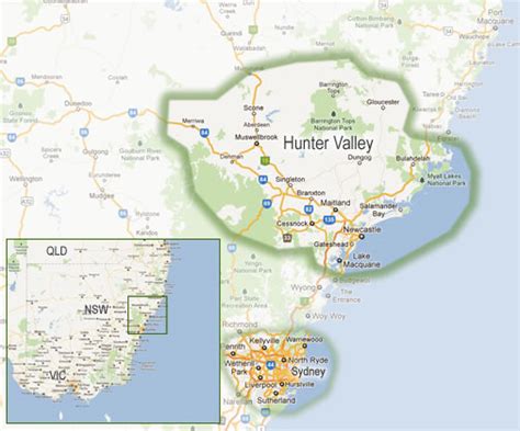 Hunter Valley Wine Tours Region Map 
