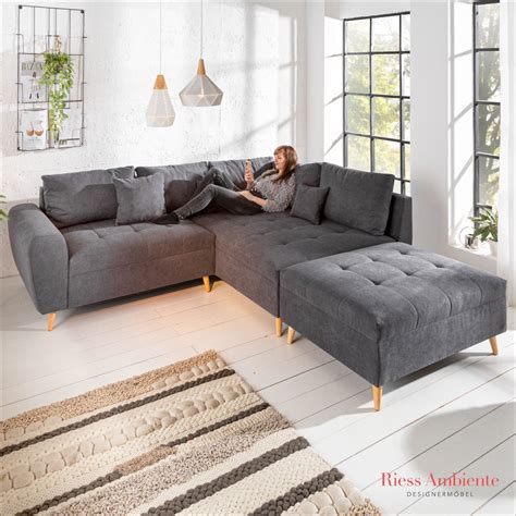 Kleine ecksofas mit schlaffunktion und bettkasten sind praktisch für kleine wohnzimmer. Design Ecksofa SCANDINAVIA anthrazit 250cm Nosag ...